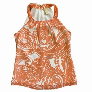 Banana Republic Factory Wmn's White Coral Paisley Sleeveless Halter Lined Top 4